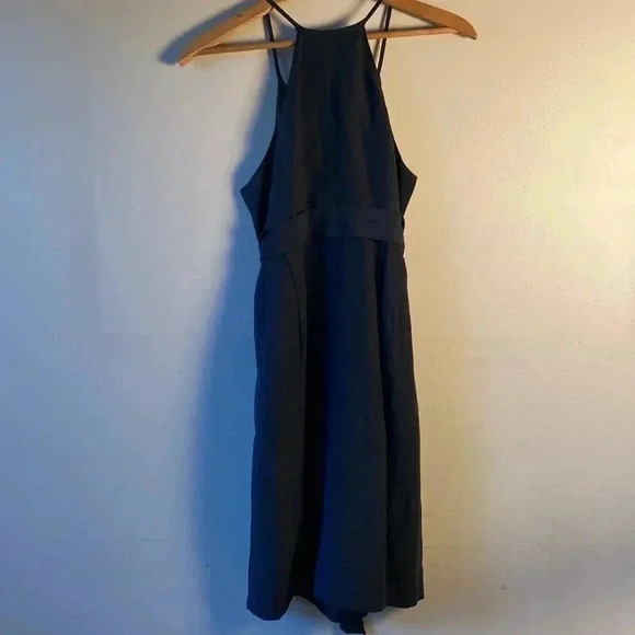 Women’s Empire Halter Dress Small S Black Silk Pockets Midi  Dress Embroidered - Picture 11 of 11